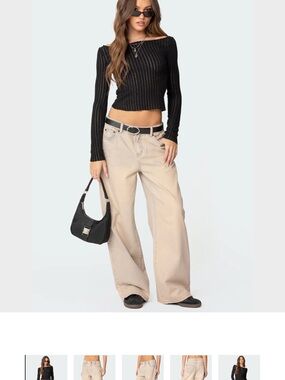 Edikted Wide Leg Jeans in Light Beige
